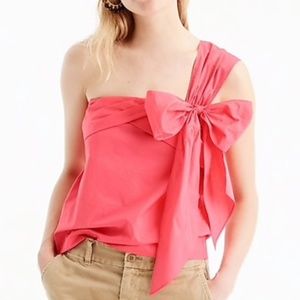 J. Crew Coral Orange Preppy One-shoulder Bow Top